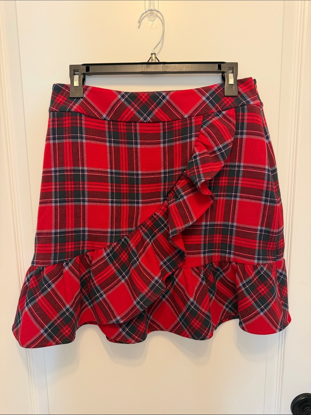 Vineyard Vines Nantucket Lurex Tartan Red Plaid Ruffle Mini Skirt